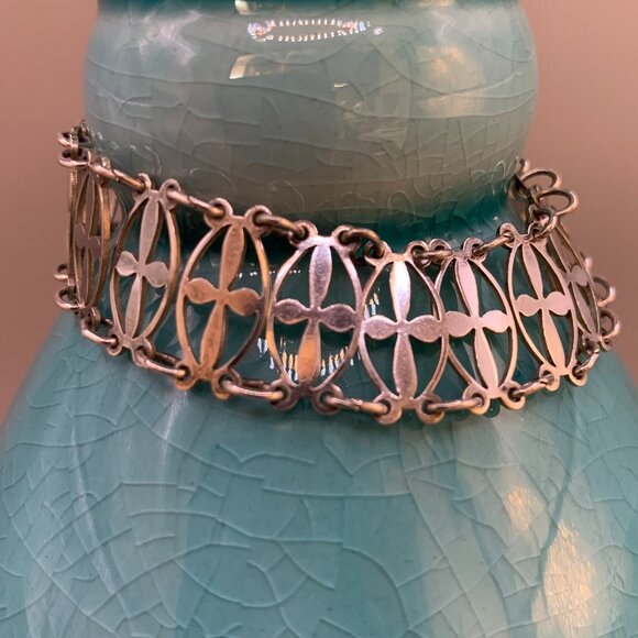 Vtg English Sterling Silver 925 Cross Link Bracelet Hallmarked J538 - Picture 2 of 12